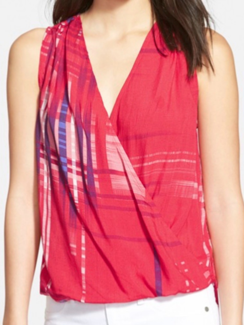 Velvet by Graham & Spencer Red Plaid Sleeveless Tank Top